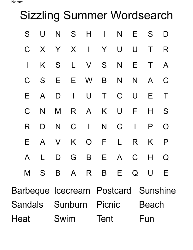 Sizzling Summer Wordsearch