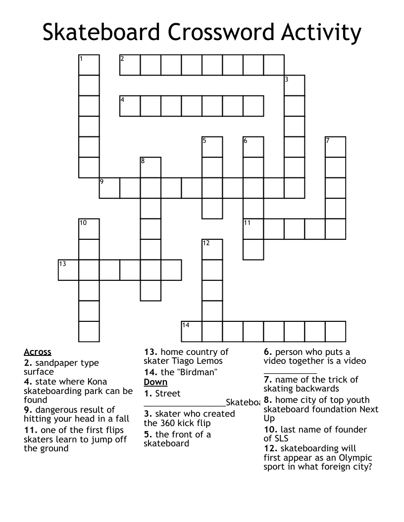 Skateboard Crossword Activity