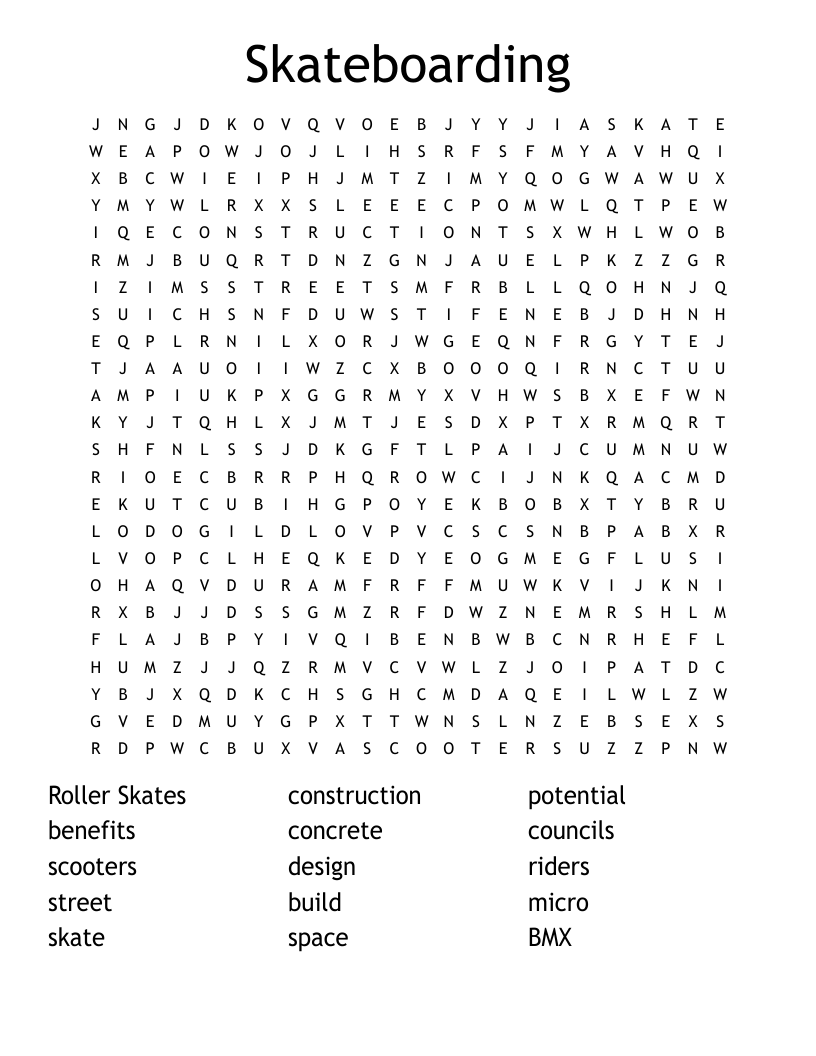 Skateboarding Word Search