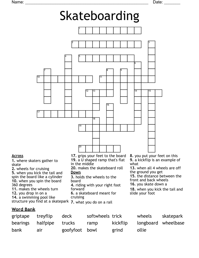 Skateboarding Crossword