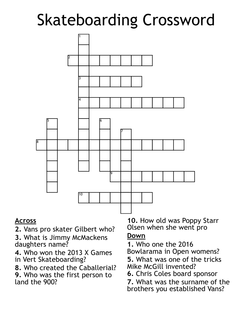 Skateboarding Crossword