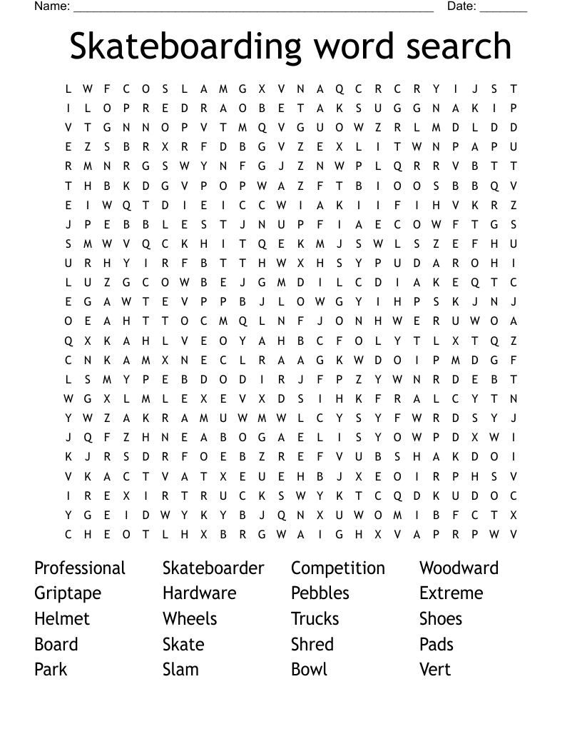 Skateboarding word search