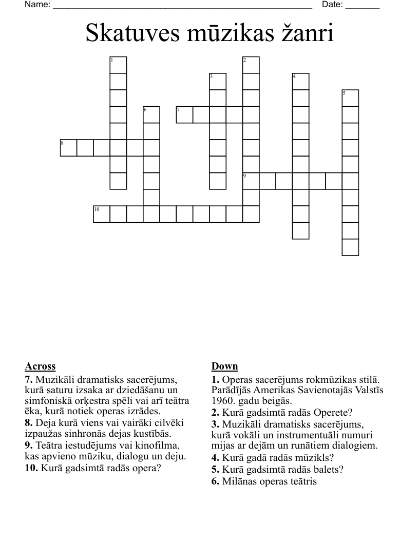 Skatuves mūzikas žanri Crossword