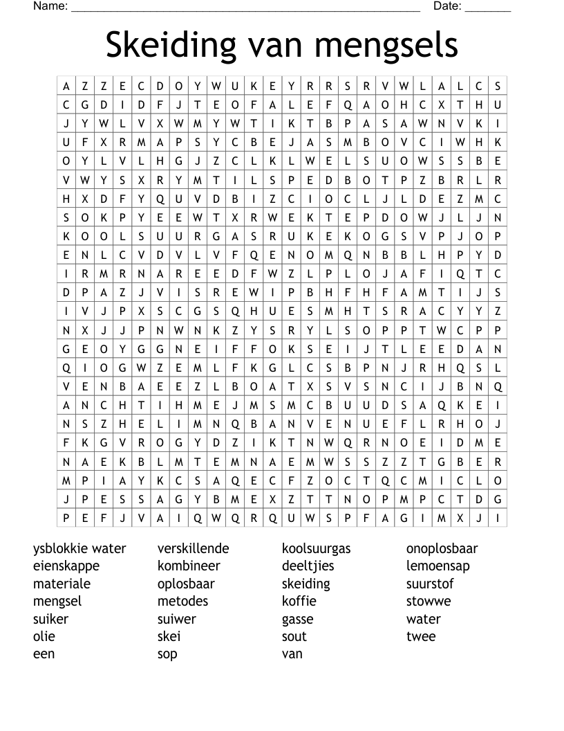 Skeiding van mengsels Word Search