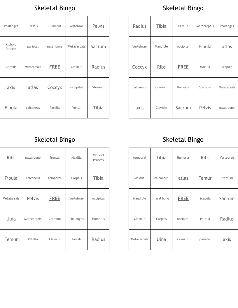 Skeletal Bingo