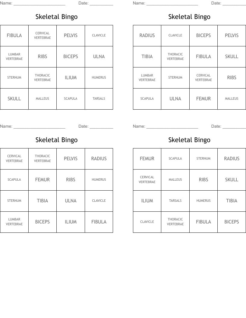 Skeletal Bingo