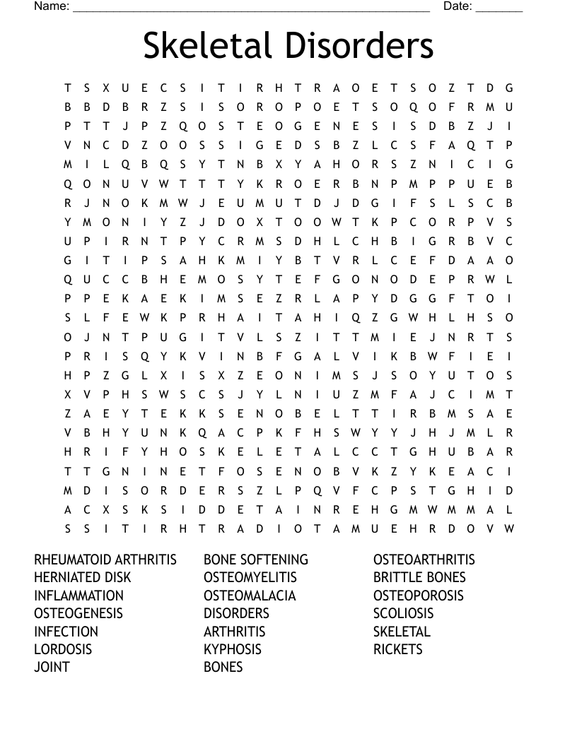 Skeletal Disorders Word Search