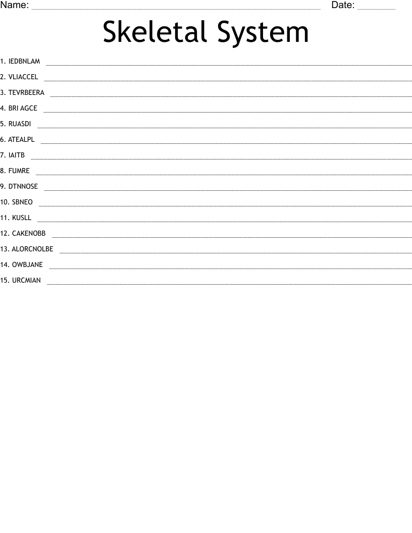 Skeletal System Word Scramble
