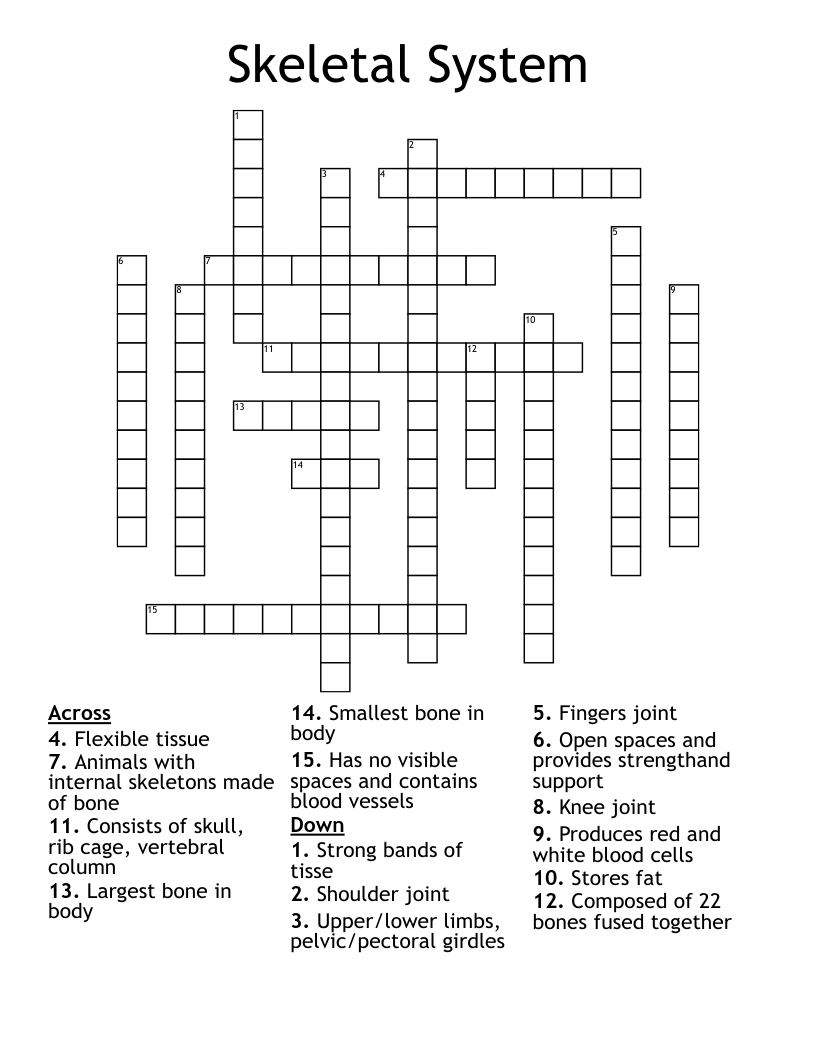 Skeletal System Crossword