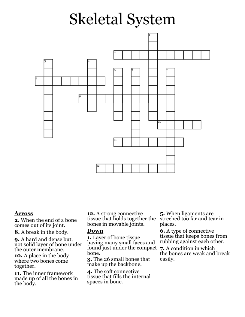 Skeletal System Crossword