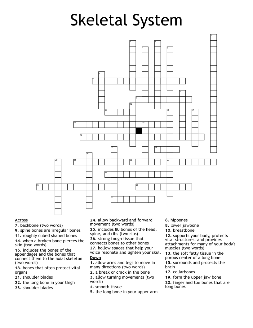 Skeletal System Crossword