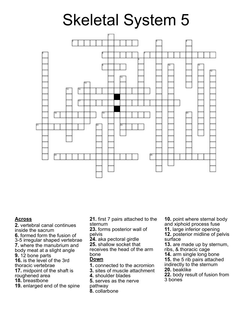 Skeletal System 5 Crossword