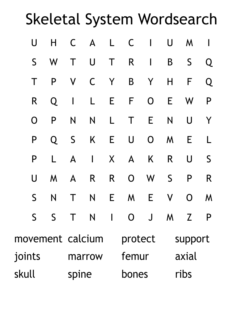 Skeletal System Wordsearch