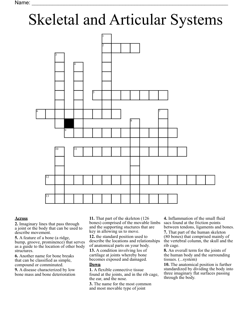Skeletal and Articular Systems Crossword
