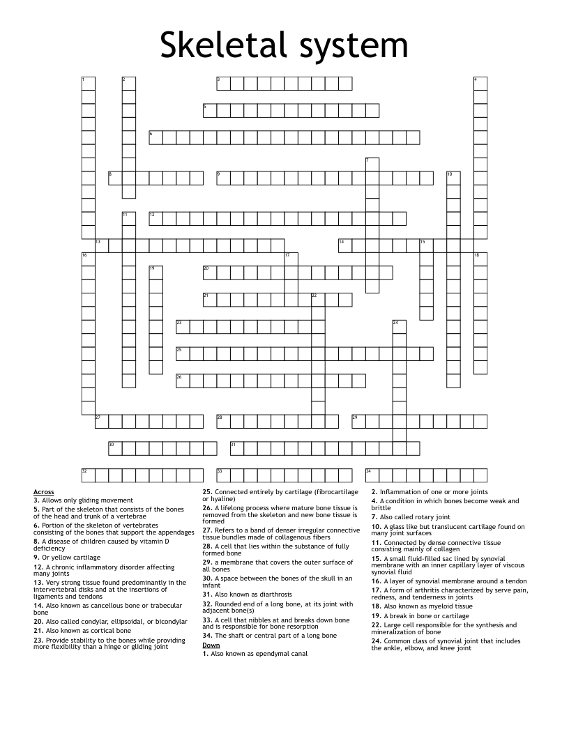 Skeletal system Crossword