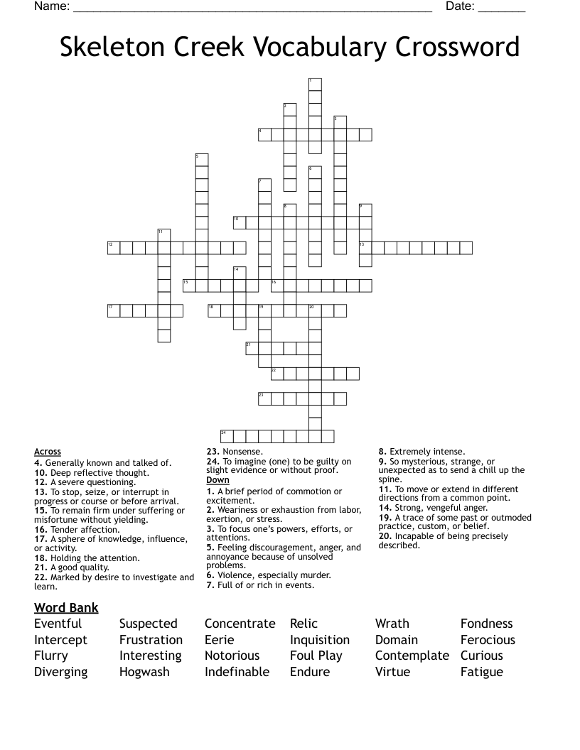 Skeleton Creek Vocabulary Crossword