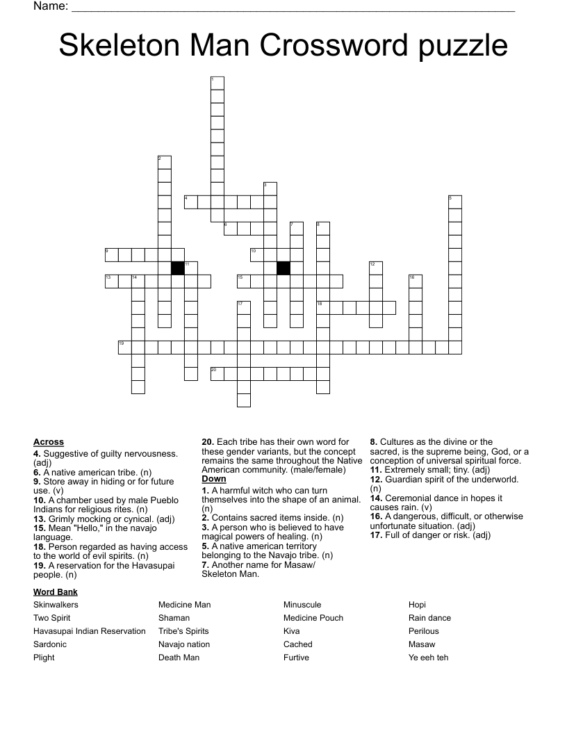 Skeleton Man Crossword puzzle