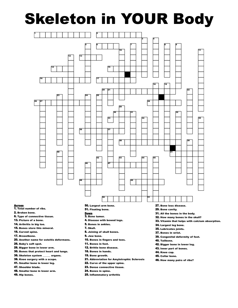 Skeleton in YOUR Body Crossword
