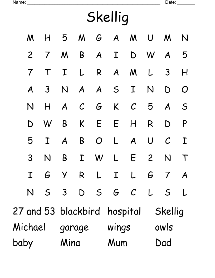 Skellig Word Search