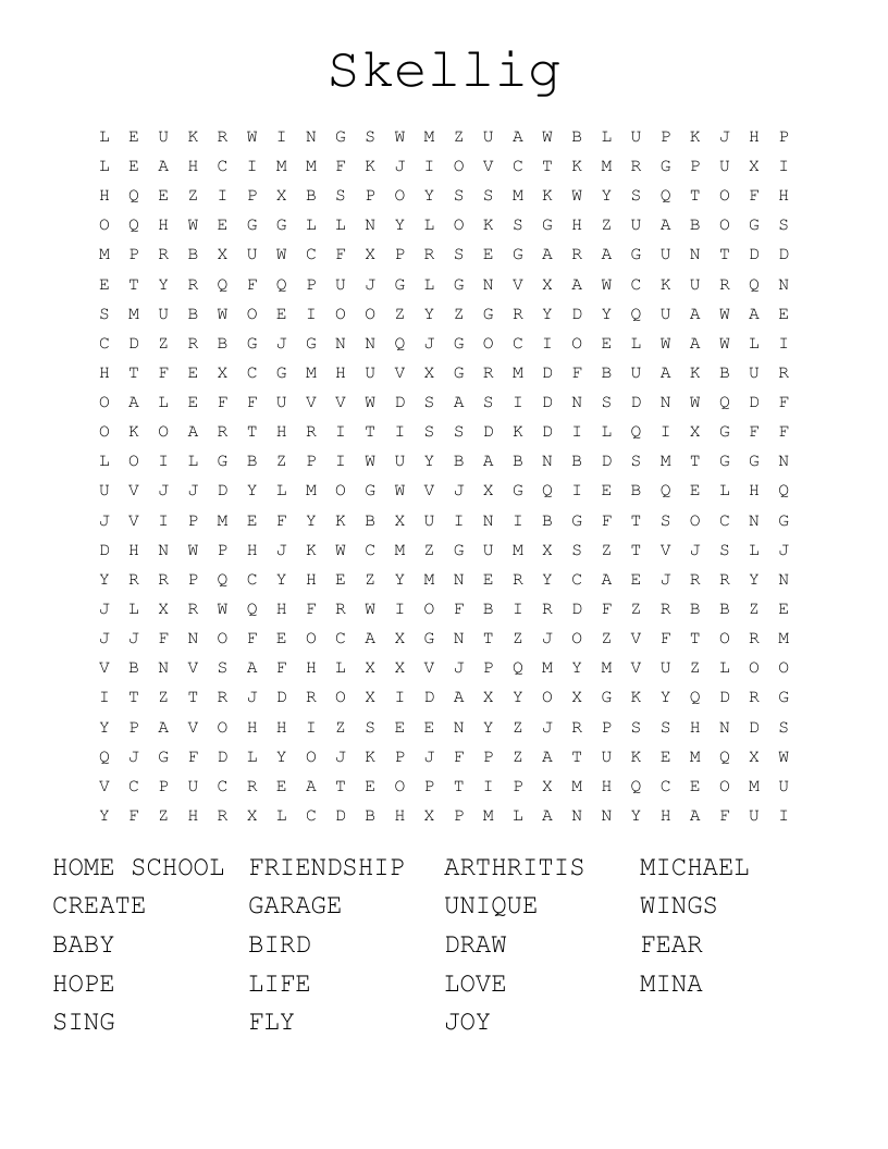 Skellig Word Search