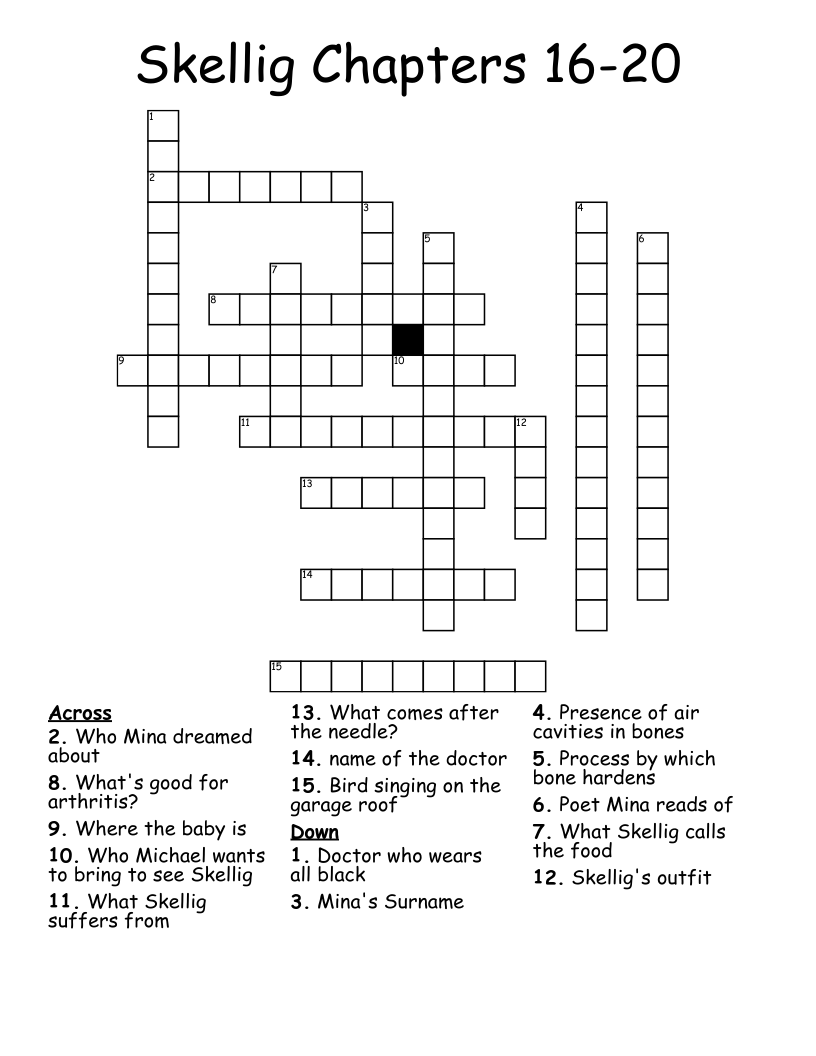 Skellig Chapters 16-20 Crossword