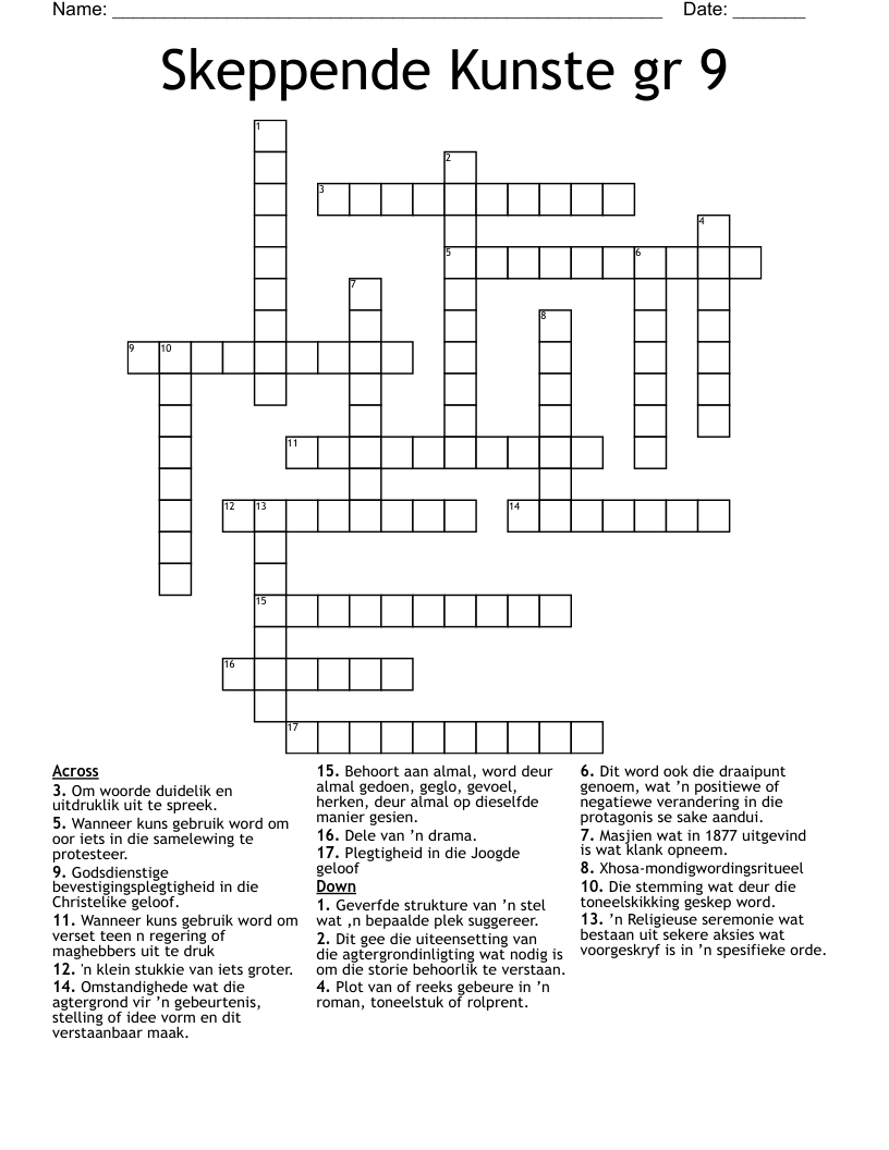 Skeppende Kunste gr 9 Crossword