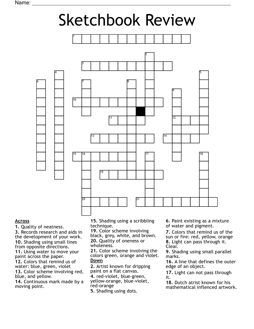 Sketchbook Review Crossword
