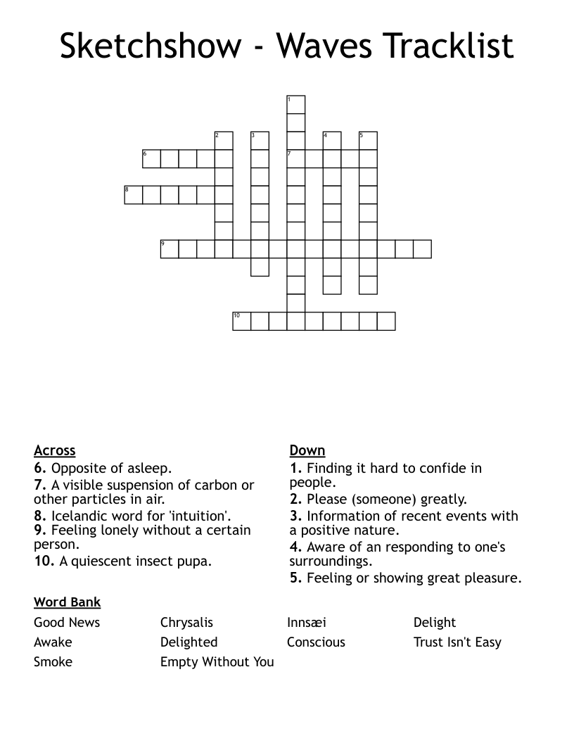 Sketchshow - Waves Tracklist Crossword