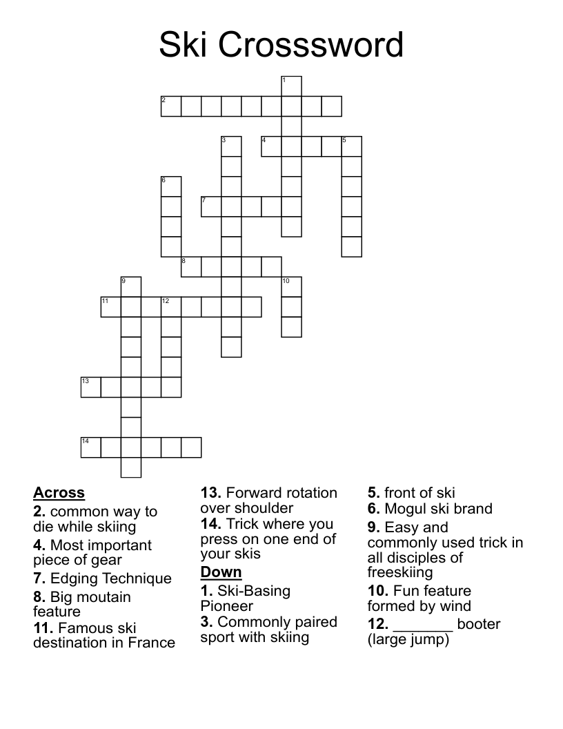 Ski Crosssword Crossword