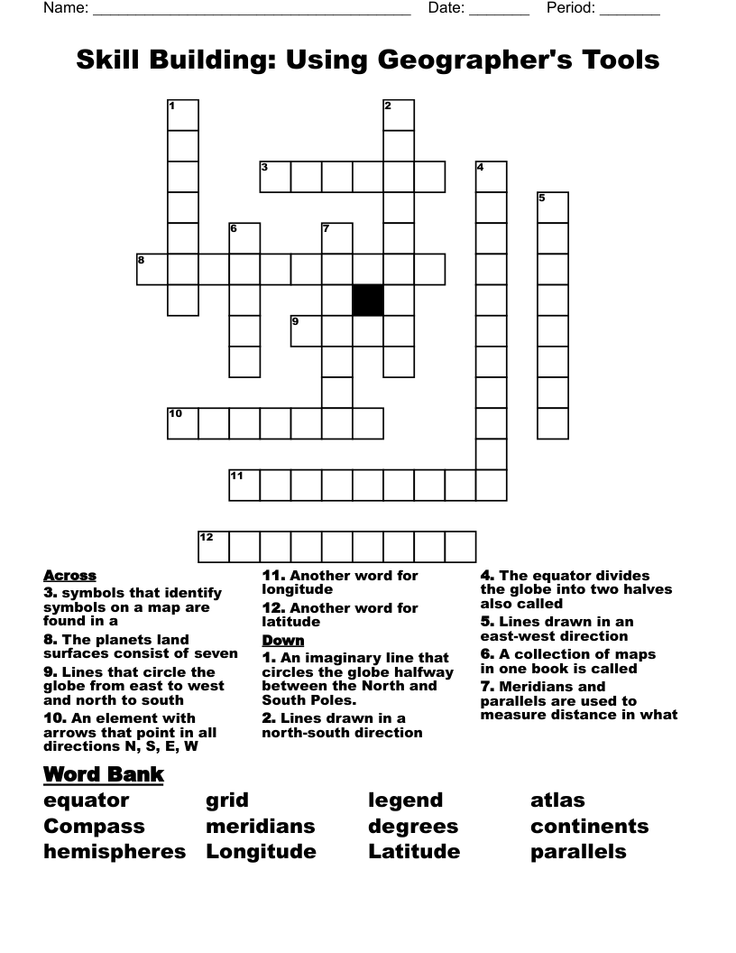 Skill Building: Using Geographer's Tools Crossword