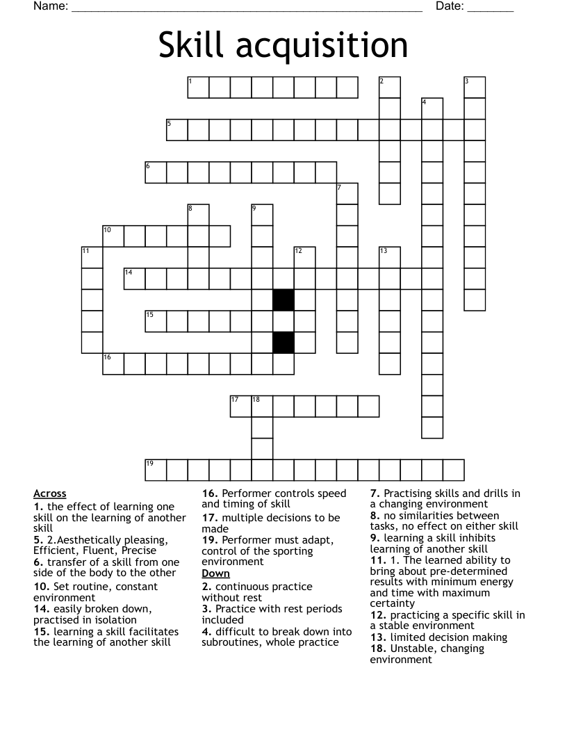 Skill acquisition Crossword