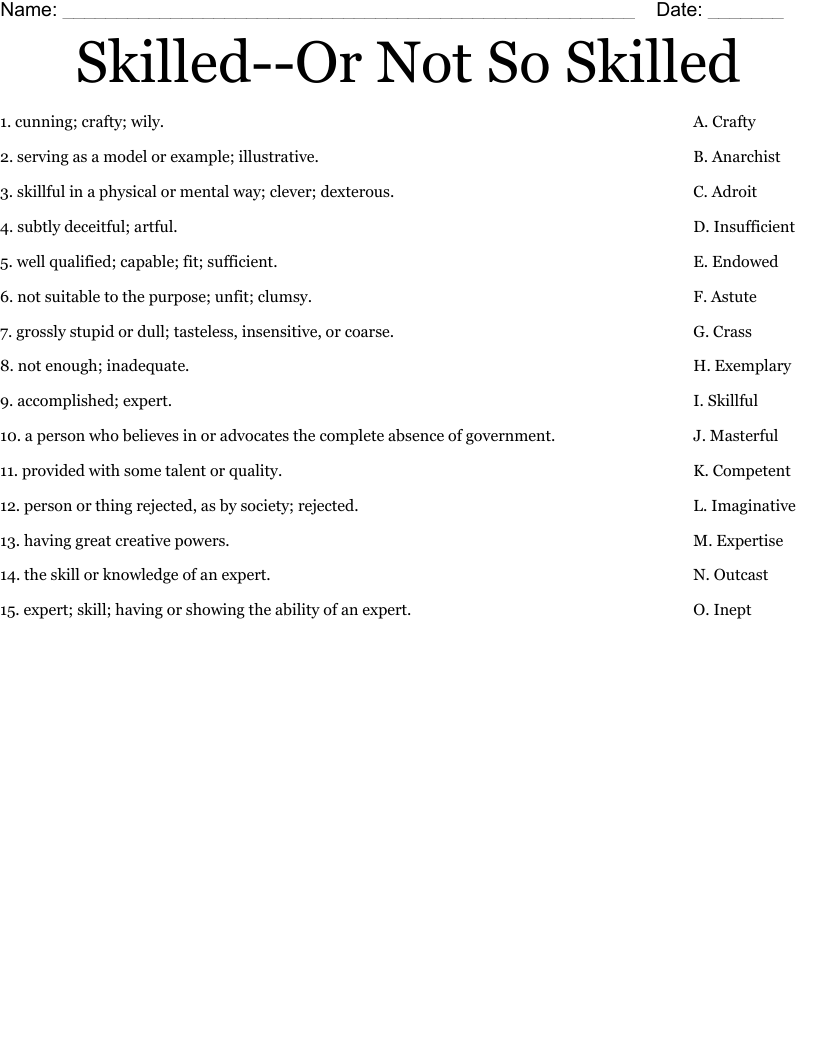 Skilled--Or Not So Skilled Worksheet