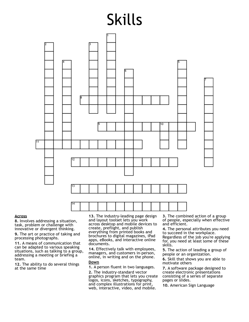 Skills Crossword