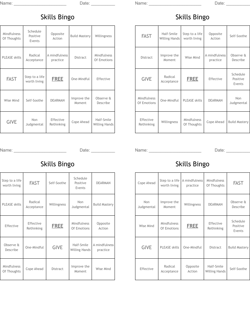 Skills Bingo