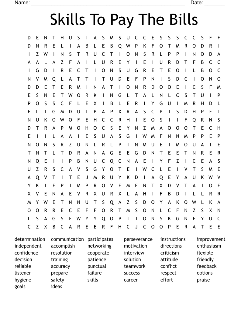 Skills To Pay The Bills Word Search