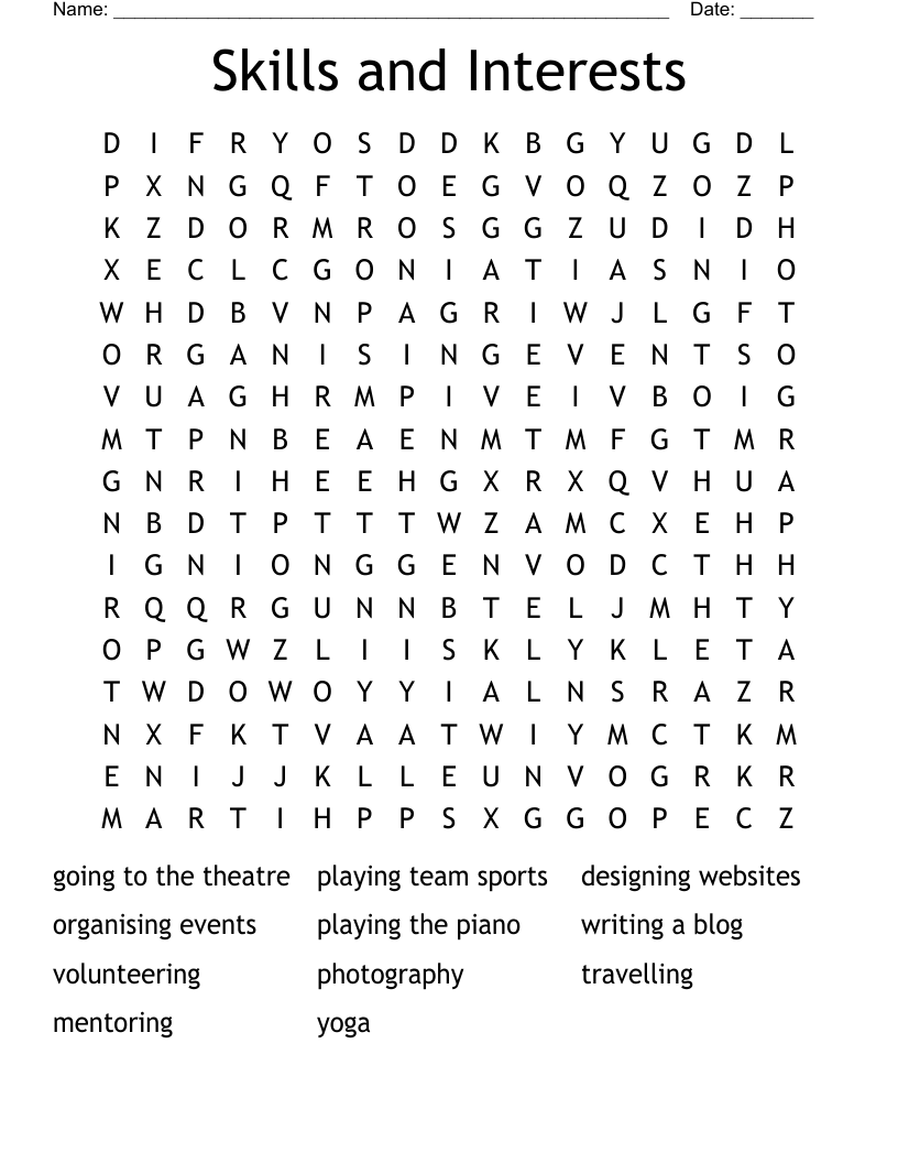 Skills and Interests Word Search