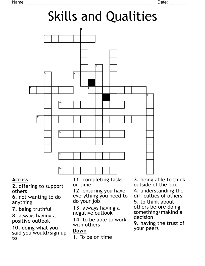 Skills and Qualities Crossword
