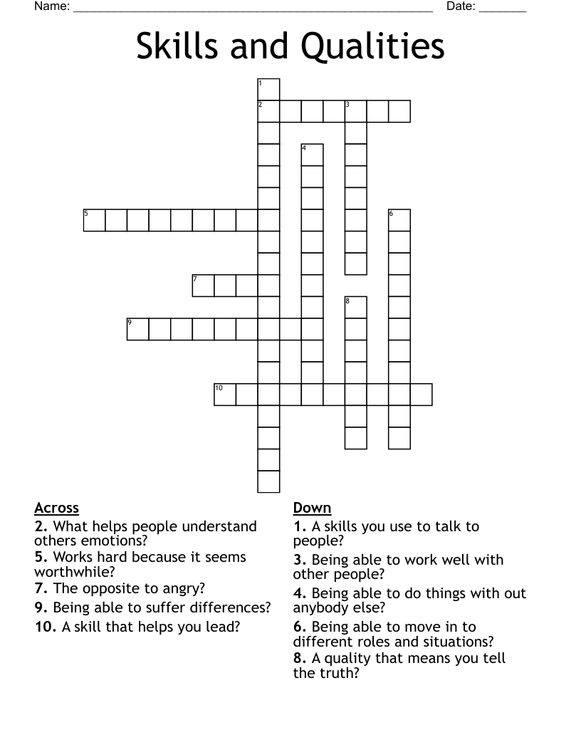 Skills and Qualities  Crossword