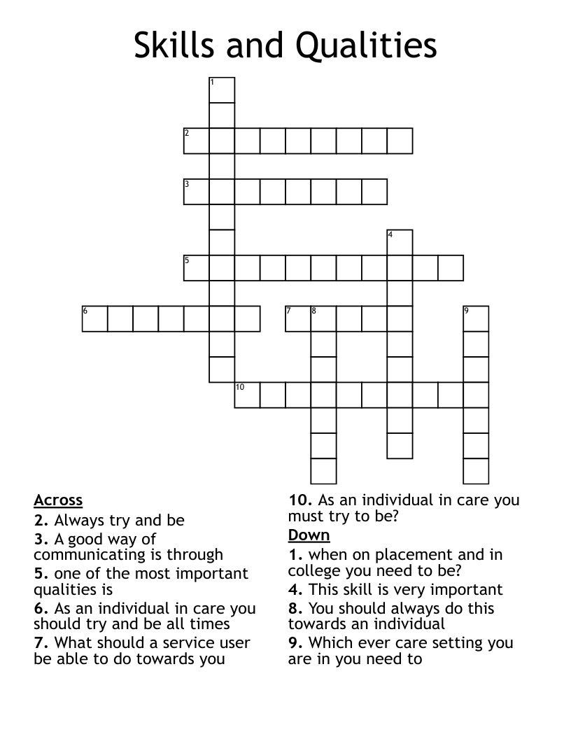 Skills and Qualities  Crossword