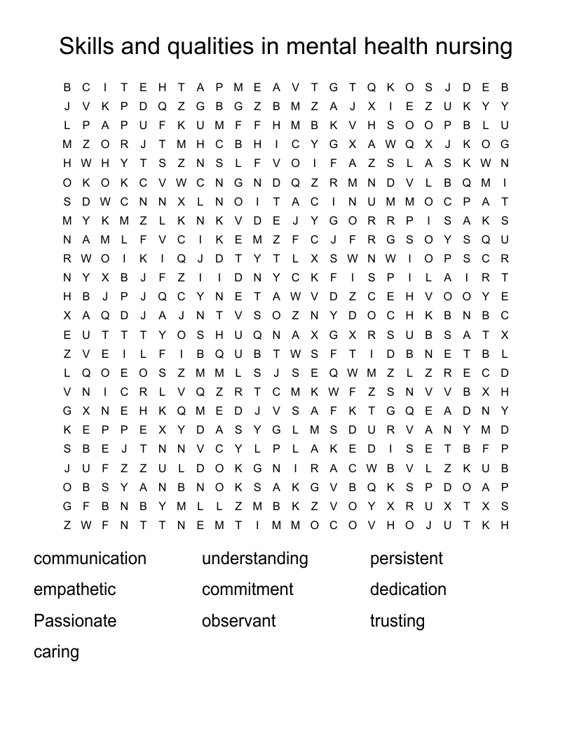 Skills and qualities in mental health nursing Word Search