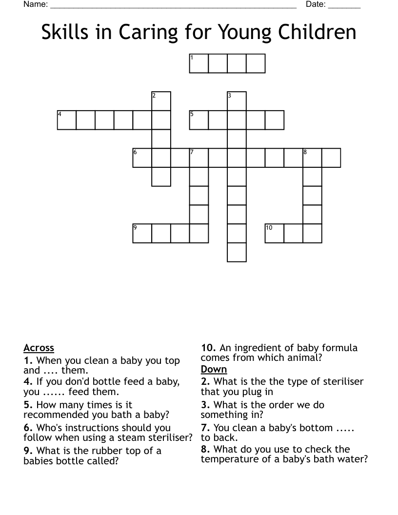 Skills in Caring for Young Children Crossword