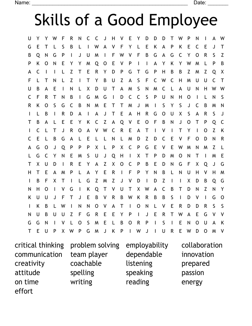 Skills of a Good Employee Word Search