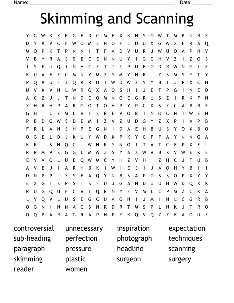 Skimming and Scanning Word Search