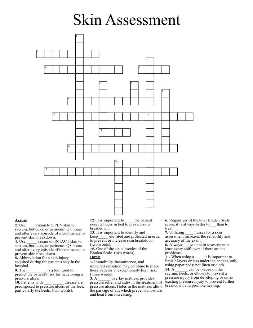 Skin Assessment  Crossword