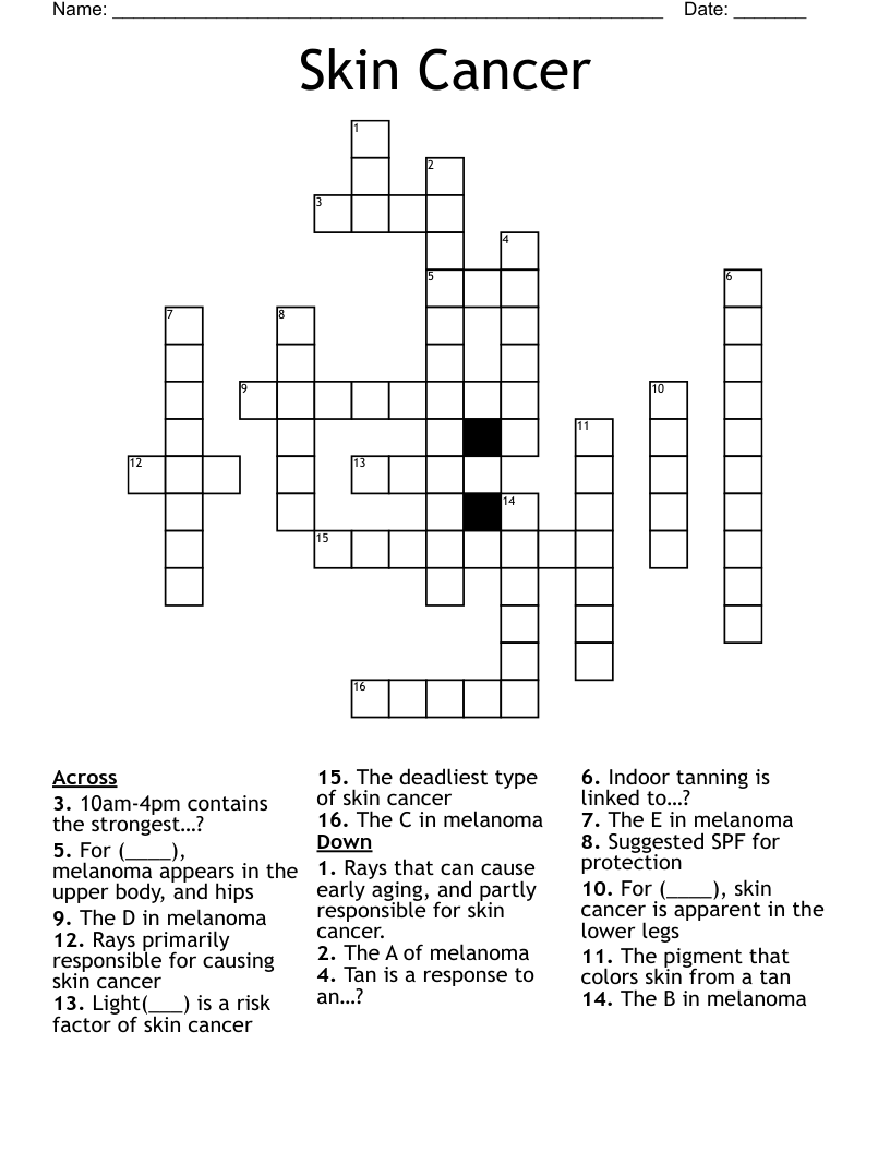 Skin Cancer Crossword