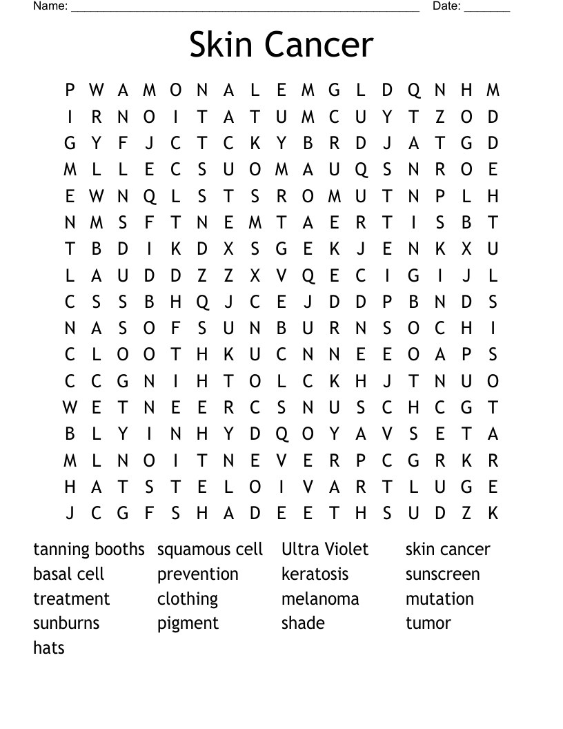 Skin Cancer Word Search