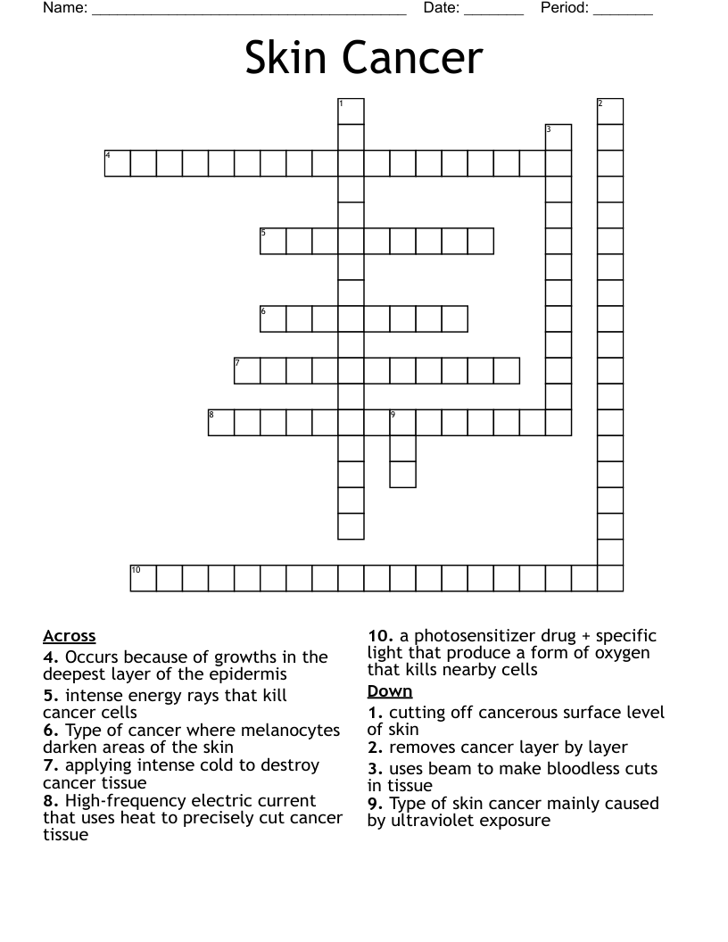 Skin Cancer Crossword