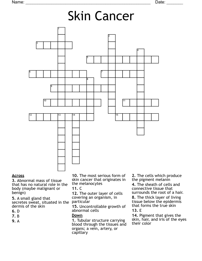 Skin Cancer Crossword