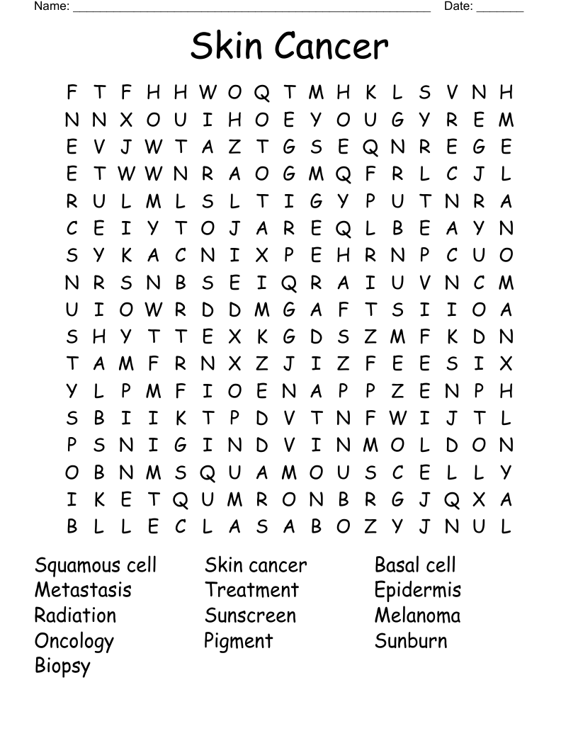Skin Cancer Word Search