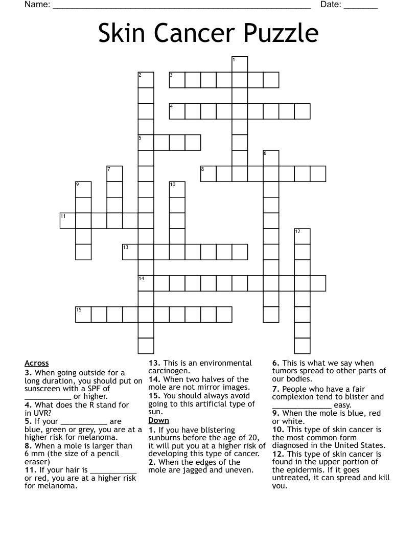Skin Cancer Puzzle Crossword